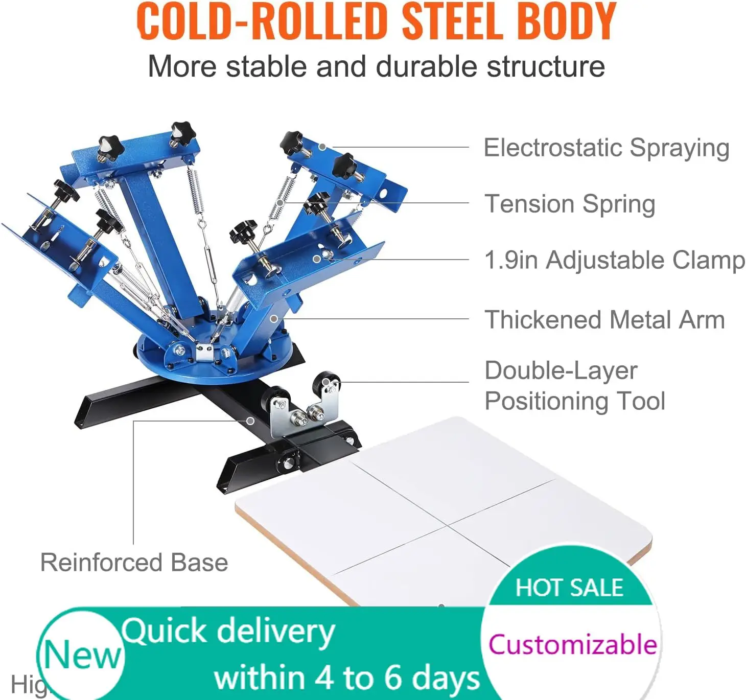 Screen Printing Machine, 4 Color 1 Station 360° Rotable Silk Screen Printing Press, 21.2x17.7in / 54x45cm Screen Printer Press