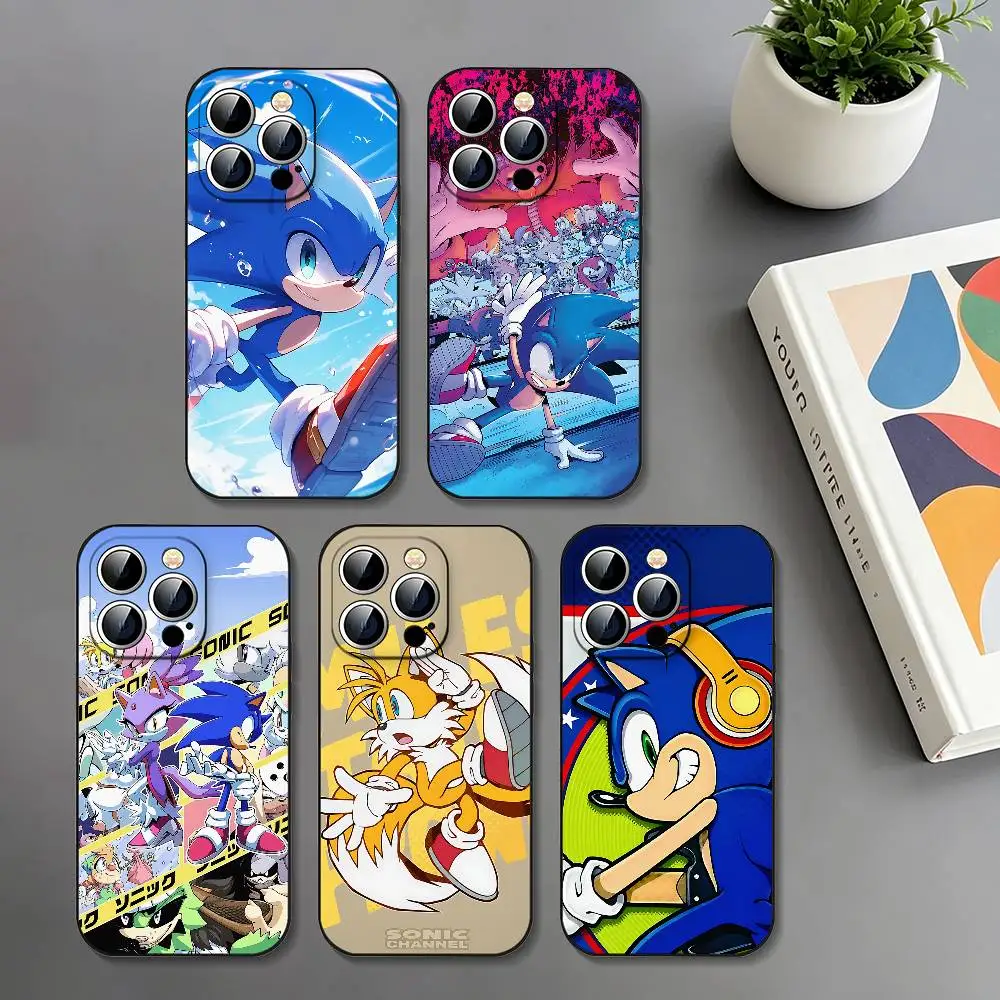 Coque de téléphone antichoc noire fine Sonic le H-Hedgehog pour iPhone 17 16 15 14 13 12 11 X XR XS Max Pro Max Plus Mini
