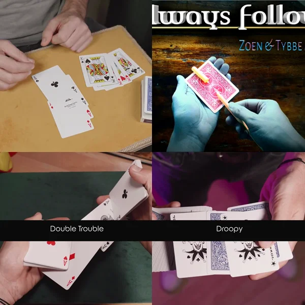 

4 удивительных фокуса на карточках от Yoann F, Всегда следуйте мастеру Tybbe, двойная проблема от Yoann F, волшебные фокусы Droopy от Yoann F