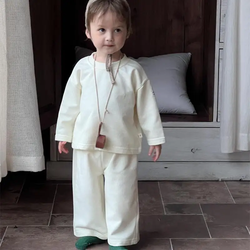 

2025 Spring New Baby Long Sleeve Clothes Set Solid Infant Girl Solid Tops + Pants 2pcs Suit Kids Boys Pajamas Toddler Outfits