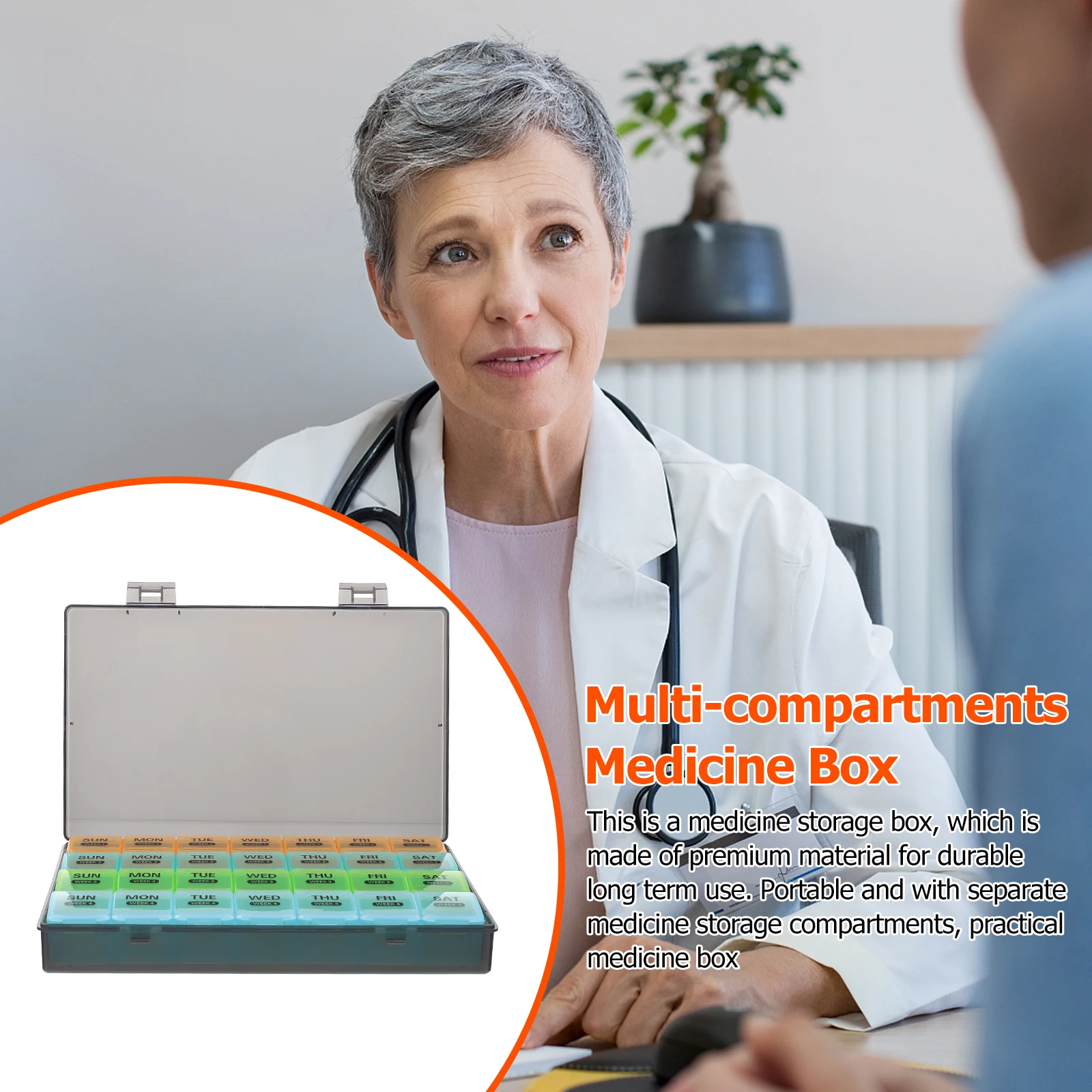 

Portable 28 Medicine Box Pills Storage Box Storage ganizer Weekly Dispenser Pills Travel Durable Safe Multi Compartments