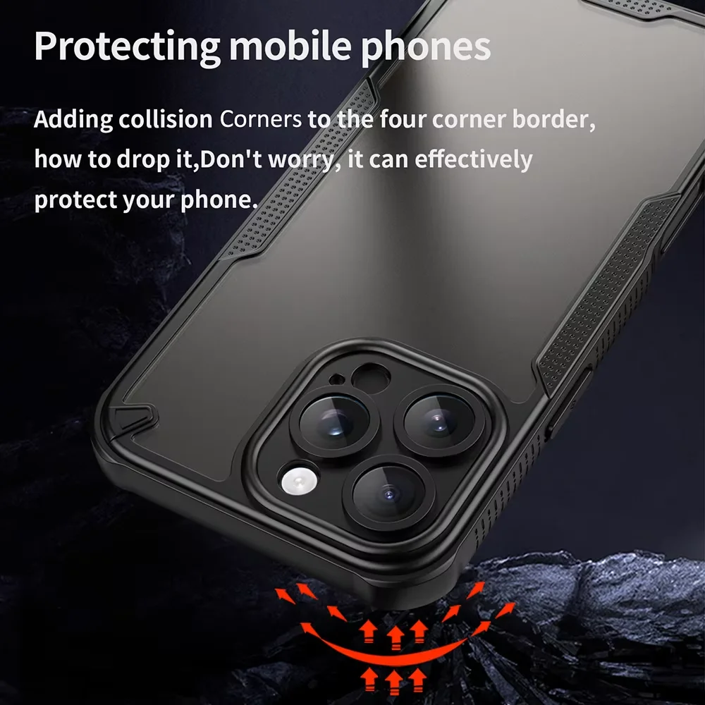 حافظة لهاتف أبل آيفون 16 16e 15 14 13 12 11 Pro XS Max Plus Mini SE3 SE2 XR 7 8 عدسات مقاومة للصدمات