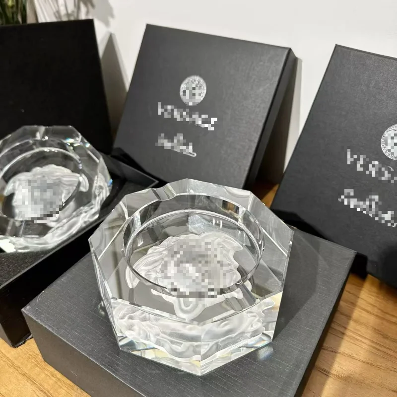 

Luxury crystal glass ashtray living room smoking supplies desktop decoration accessories boyfriend's gift gift box set