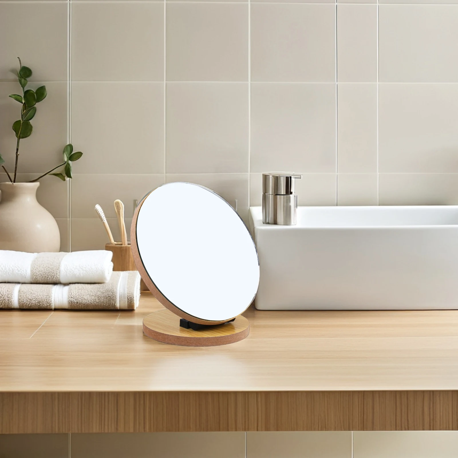 1 Uds. Espejo de maquillaje de madera con estilo, espejo de escritorio plegable para dormitorio, decoración de mesa de baño, accesorio de tocador elegante, regalo