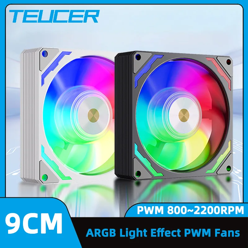 TEUCER AF925 92mm Fan 5V 3PIN ARGB Computer Case ventilador 9CM Silent PWM CPU Colorful Cooling Fan 800-2200RPM Mini PC Cooler