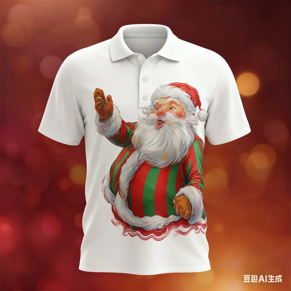 

Christmas Polo Shirt 3D Santa Claus pattern printed breathable quick-drying polo shirts gift y2k mens clothes new in tops & tees