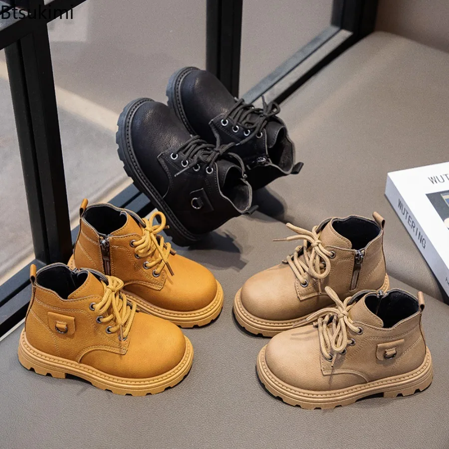Children Ankle Boots 2026 Autumn New Boys Girls Leather Boots Versatile Soft Sole Retro British Style Kids Short Boots Toddler