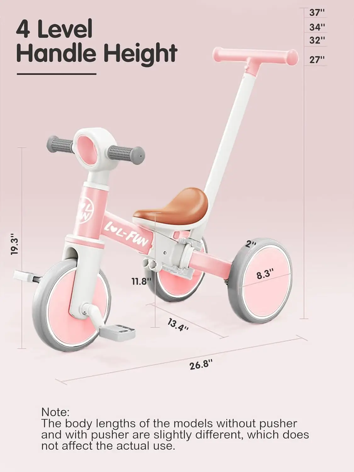 Tricycle pour tout-petits de 1 à 3 ans, vélo d'équilibre 5 en 1 pour bébé, garçons et filles de 2 ans avec poignée de poussée de direction parent