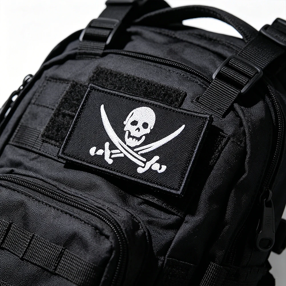 Jolly Roger Pirate Skull Embroidered Patch 8x4.8cm Hook and Loop Morale Patch for Tactical Vest Backpack DIY Jacket Decorations view 6