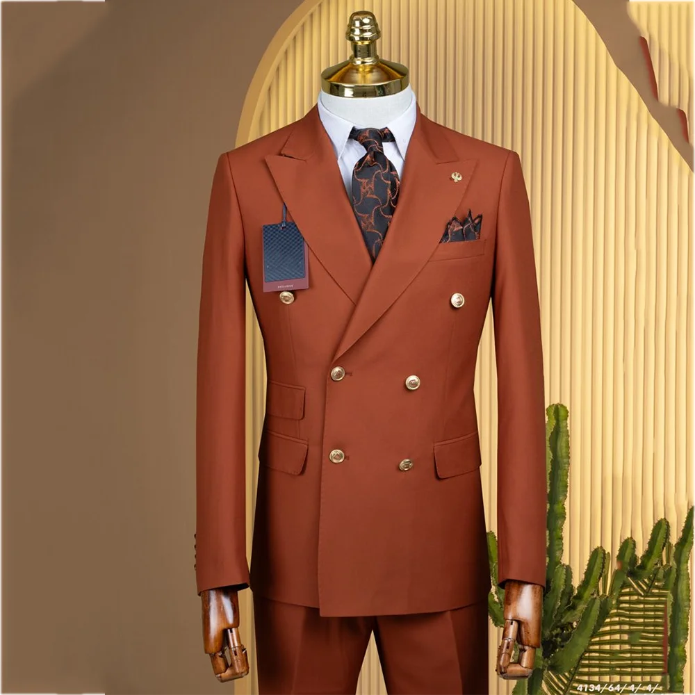 Casual Loose Men Suit Notch Lapel Oversized Double Breasted Blazer Outfit Fashion Business Runway Prom Party Two Piece Set