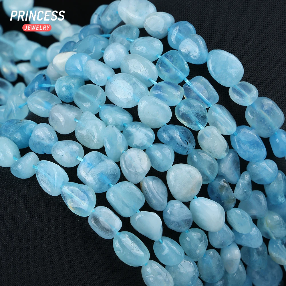 A+ Natural Blue Aquamarine 6-7mm Pebble Beads Loose Gemstone Beads for Jewelry Making Wholesale Crystal Beads DIY Accessories