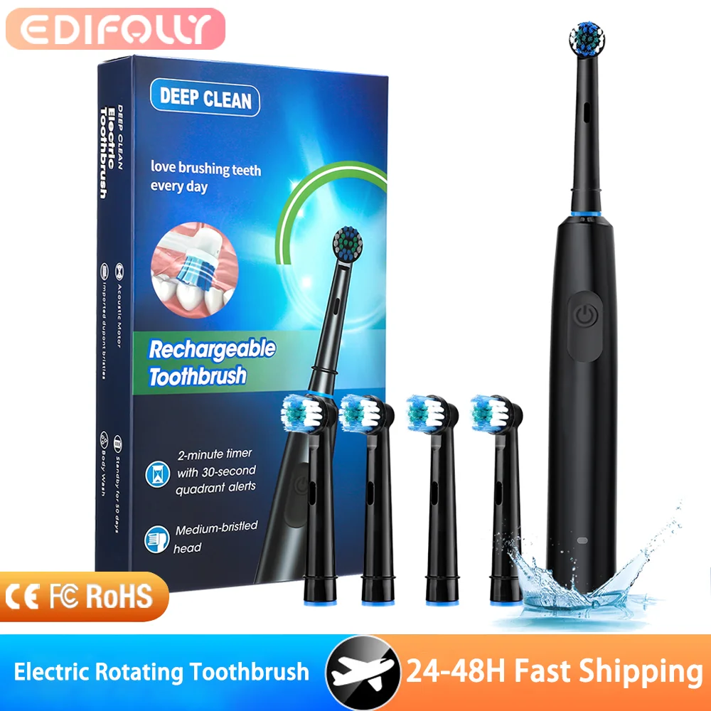 

Rotating Electric Toothbrush with Holder for Adults Smart Timer Deep Clean with Rechargeable Tooth Brush with 4 Brush Heads