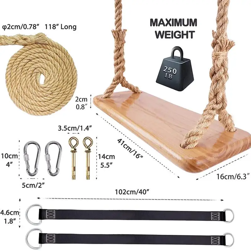 Wooden Tree Swing Wooden Swing For Adults Kids 440lb Max Load Waterproof Hanging Swing Seat For Indoor Backyard Playground