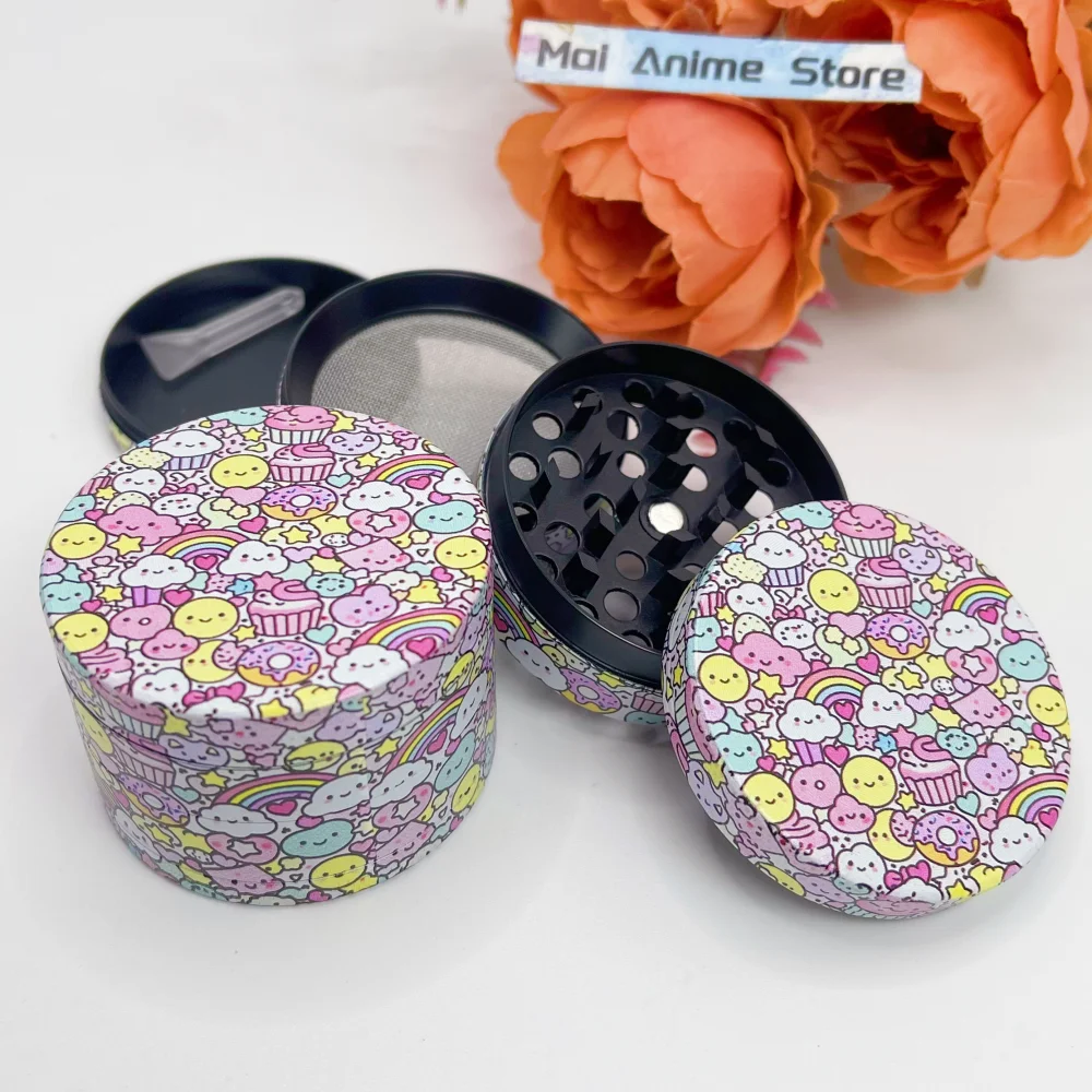 2inch Cartoon Herb Grinder Metal Mill Spice Manual Tobacco Grass Grinder Salt Pepper Smoke Cigarette 4-layer Pestle Mortar Tool