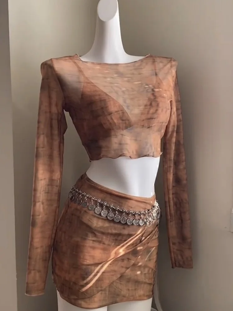 

Exotic Vaion Bikini Four-Piece Set with Belt Chain Beachside Swimming Suit Day Sunset Sand Dunes Triangular Bikini with Ch...