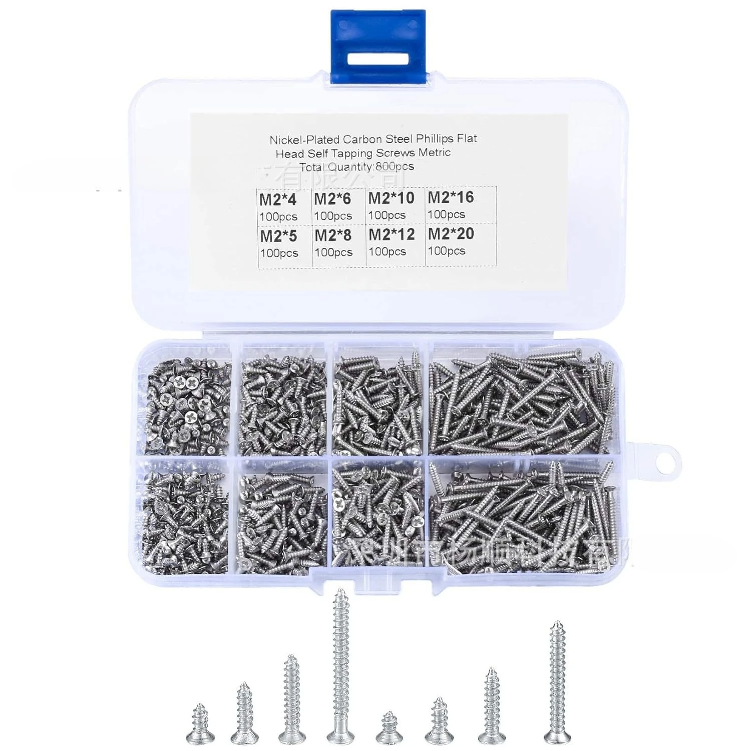

800Pcs Nickel Plated Countersunk Head Screws M2×4-20mm Carbon Steel Phillips Self Tapping Set