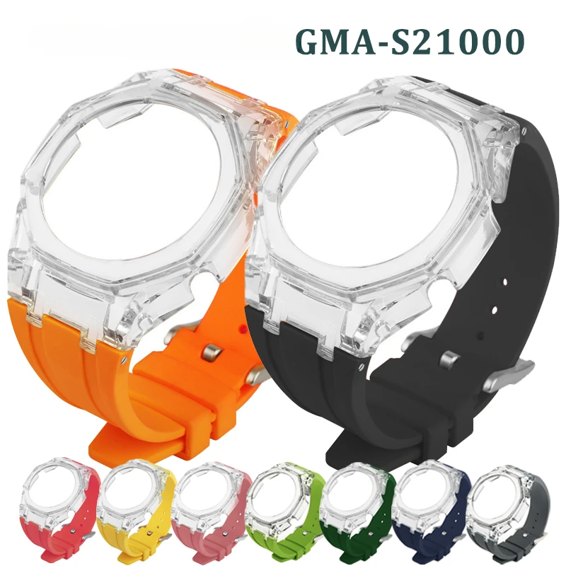 For Casioak GMA-S2100 3rd Modified Accessories Strap GMAS2100 Gen3 Transparent Case Rubber Strap Adapter for Casioak watch band