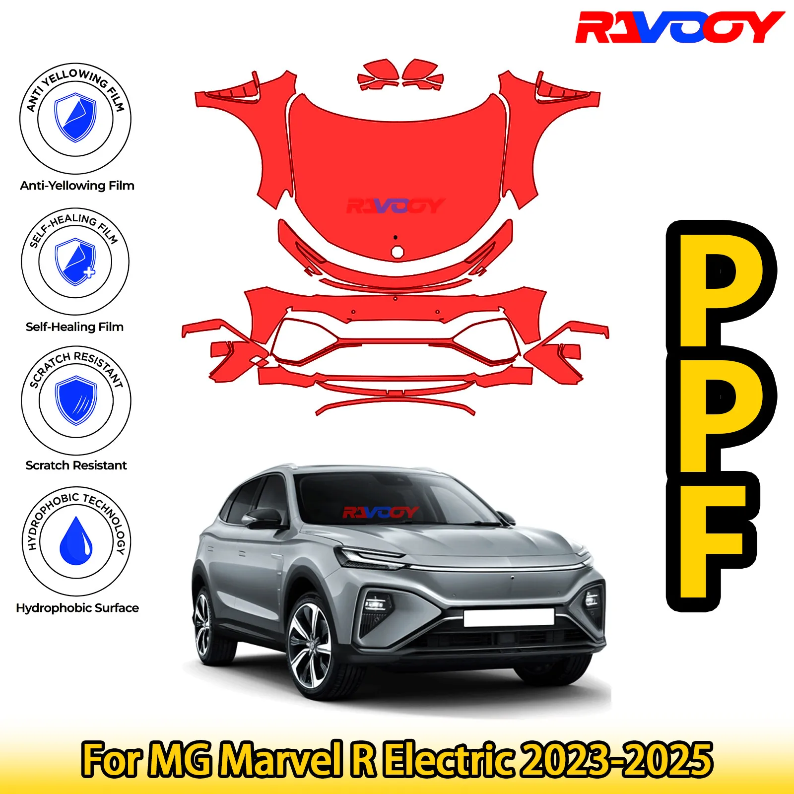 

Для MG Marvel R Electric 2023-2025 глянцевая матовая черная предварительно вырезанная передняя защитная пленка PPF Kit