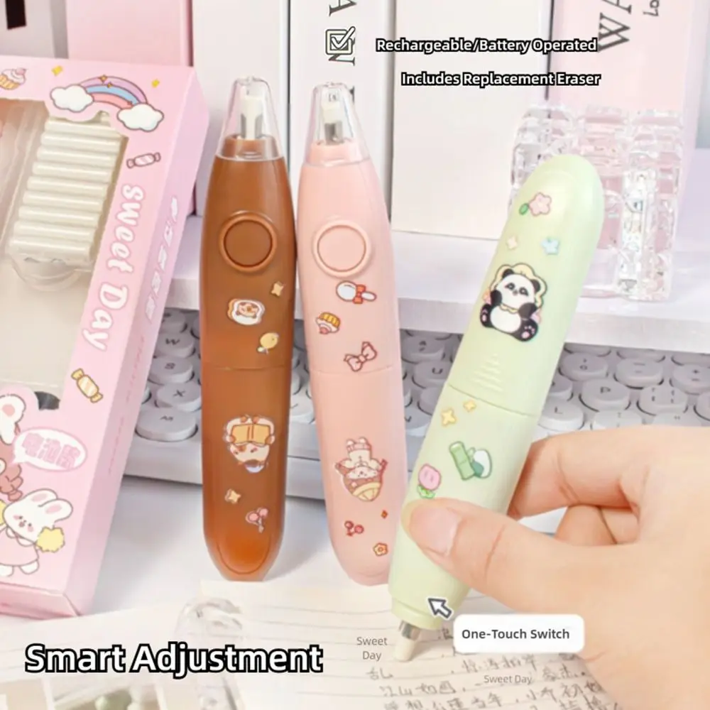 Cute Cartoon Design Electric Eraser Set Battery Powered with Replaceable Core Pencil Eraser Rechargeable Eraser School Office