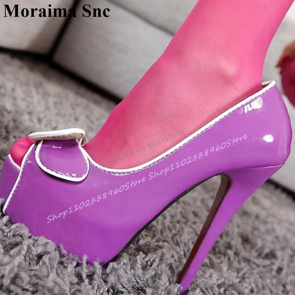 

Graceful Purple Patent Leather Knot Platform Pumps Thin High Heel Shoes For Women Slip On Peep Toe 2025 Zapatos Para Mujere