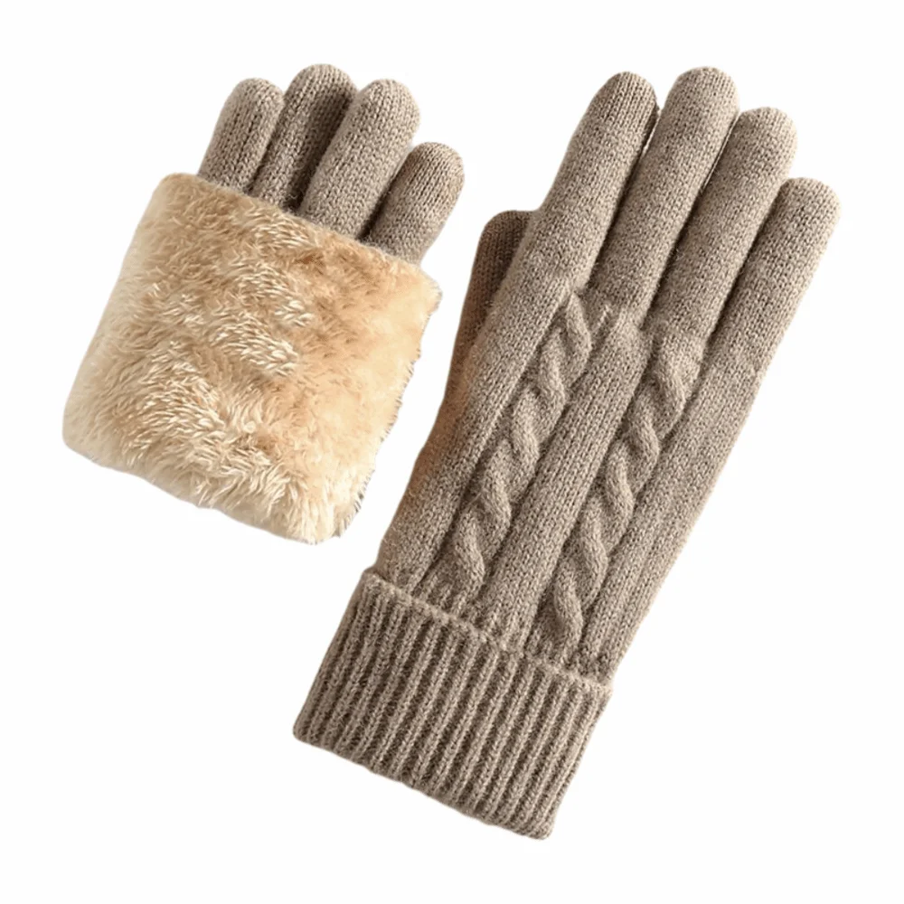 New Lamb Velvet Winter Gloves Cable Knit Double Layer Thermal Gloves Fleece Lined Touchscreen Gloves Outdoor Cycling