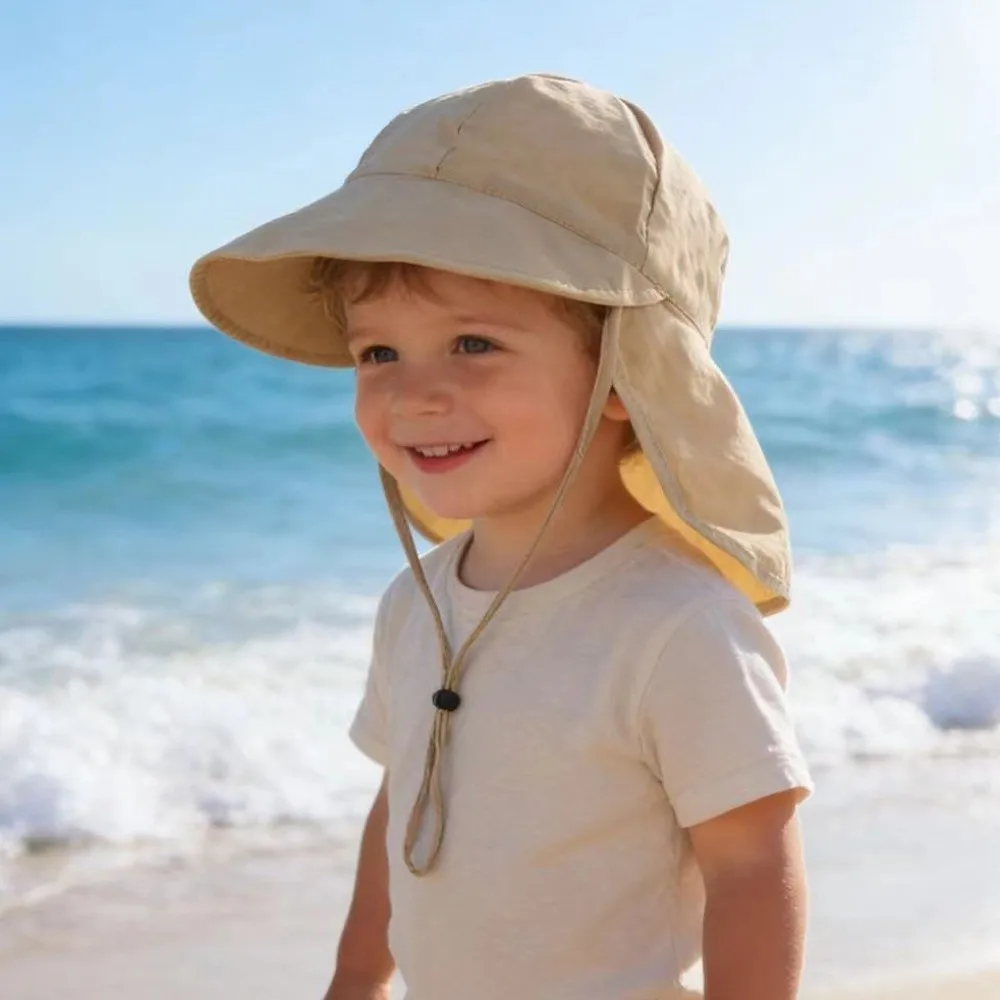 Solid Color Children's Sun Hat Neck Protection Sun Protection Kids Sunscreen Hat Thin Breathable Children Beach Cap Girls