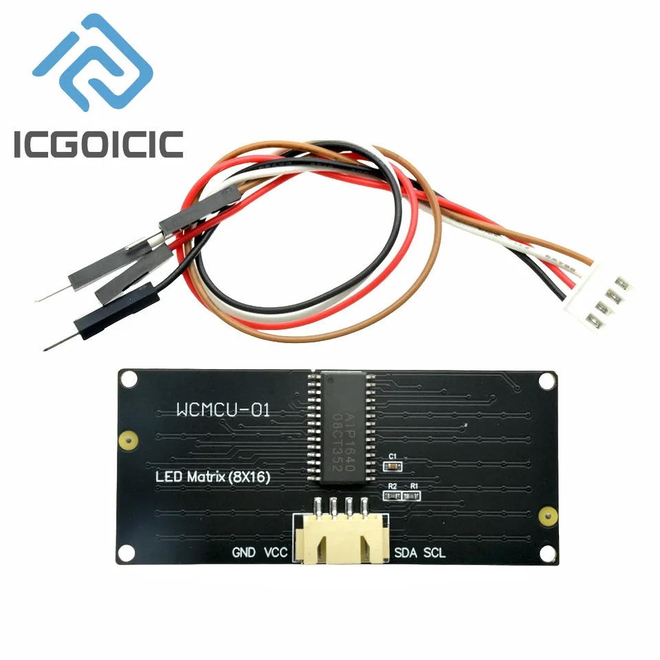 Módulo de exibição de matriz LED 8*16 – Interface I2C, 3,3 V ~ 5 V para projetos DIY Arduino, Micro:bit e Raspberry Pi
