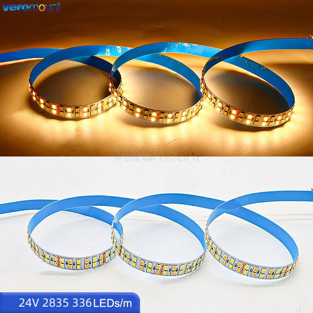 12V 24V Double Row 240LEDs/m 336LEDs/m 5m Dual White SMD 2835 CCT LED Strip Light Color Temperature Adjustable Flexible LED Tape