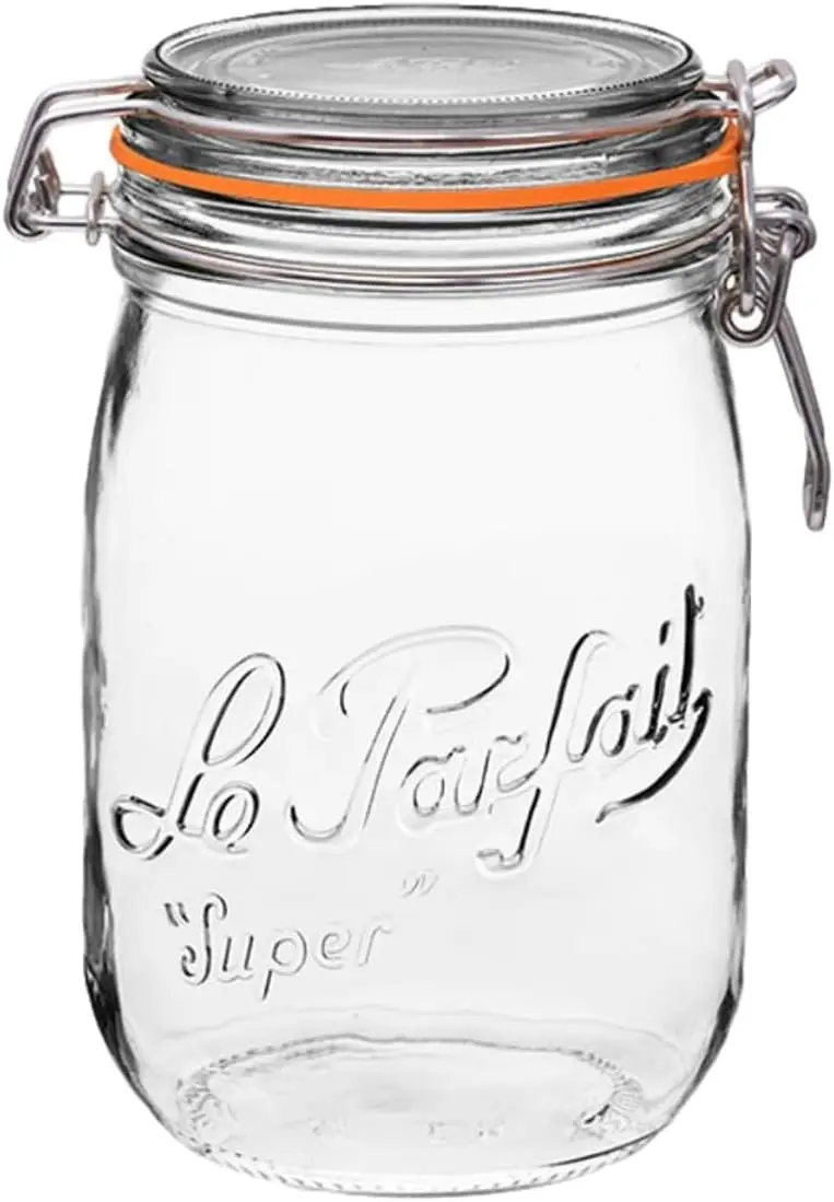 Le Parfait Super Jar 1L (32oz) Tarro de cristal francés para conservas con sello hermético de goma y cierre de alambre - Tarro de conservas sin BPA para encurtidos, frutas, salsas y almacenamiento de alimentos - Hecho en Francia desde 1930 1 unidad