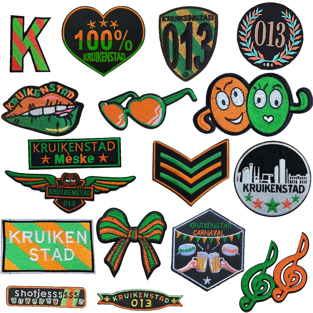 Carnival Kruikenstad Embleem green and orange Patches for Clothing Iron on Embroidered Sew Applique Patch 013 Badge