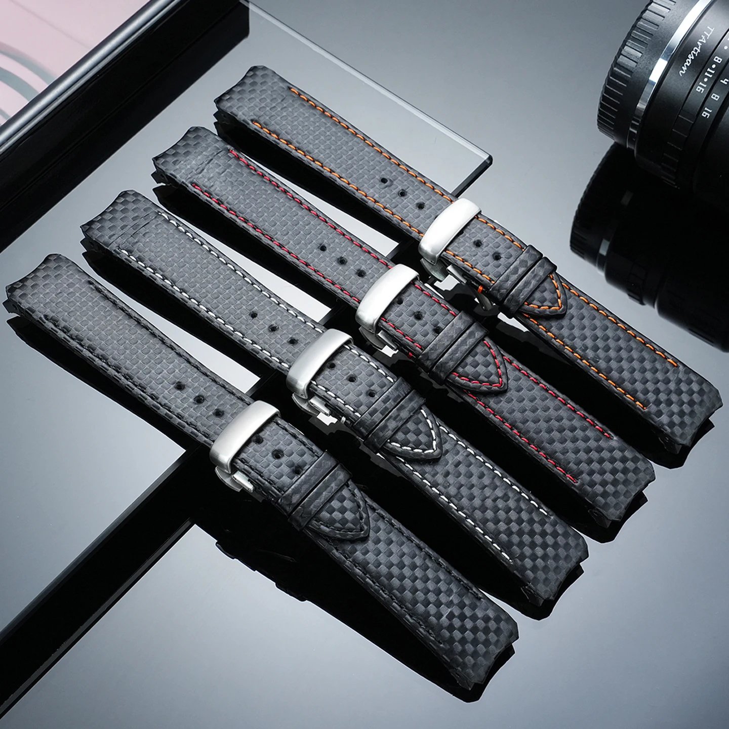 Curved End Leather Strap for Tissot T013 T091 series 21mm 22mm men's Carbon Fiber Texture Watch Band Replace watch accessories