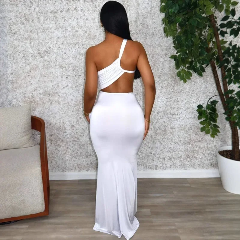 Elegant Ruched หนึ่งไหล่ Bodycon Maxi ชุดผู้หญิงวันเกิด Night Party ชุดราตรีคนดังอย่างเป็นทางการชุดยาวริบบิ้น