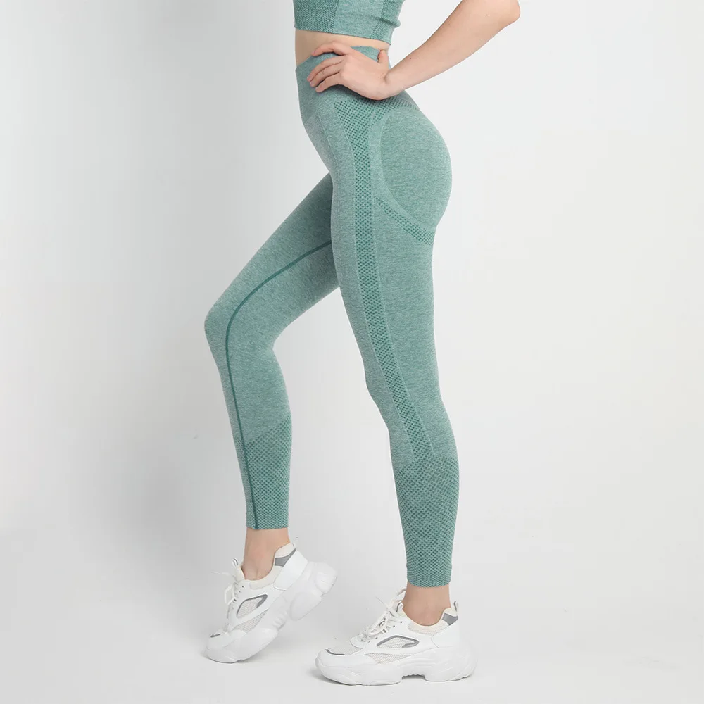 Leggings de ioga para mulheres, calças esportivas de cintura alta, cor pêssego, controle barriga