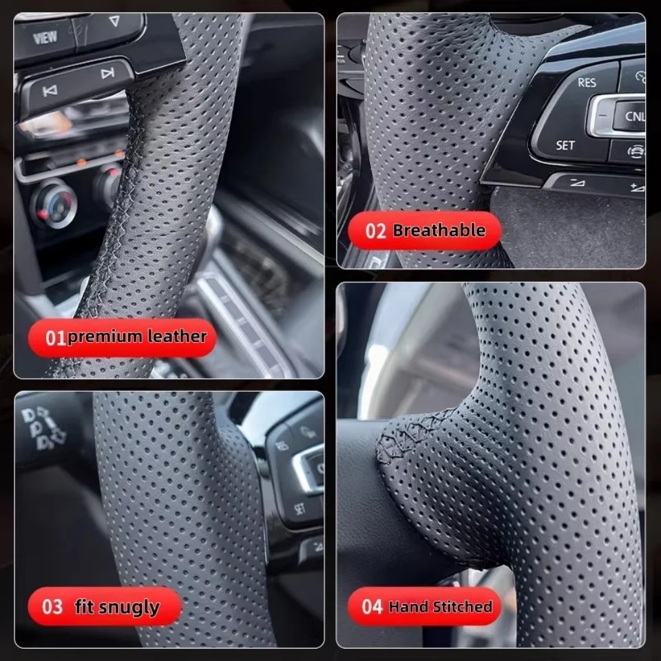 Autozubehör Handgenähter schwarzer rutschfester Mikrofaser-Leder-Lenkradbezug für Tesla Model Y 2017-2023 und Model 3 – Detail 5