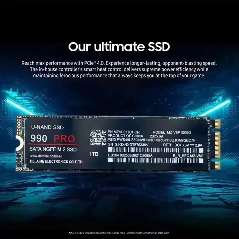 【Brand+】980Pro / 990Pro M.2 NGFF PCIe 4.0 Internal SSD – High Speed Up to 7400MB/s, Solid State Drive for Laptop & Desktop PC