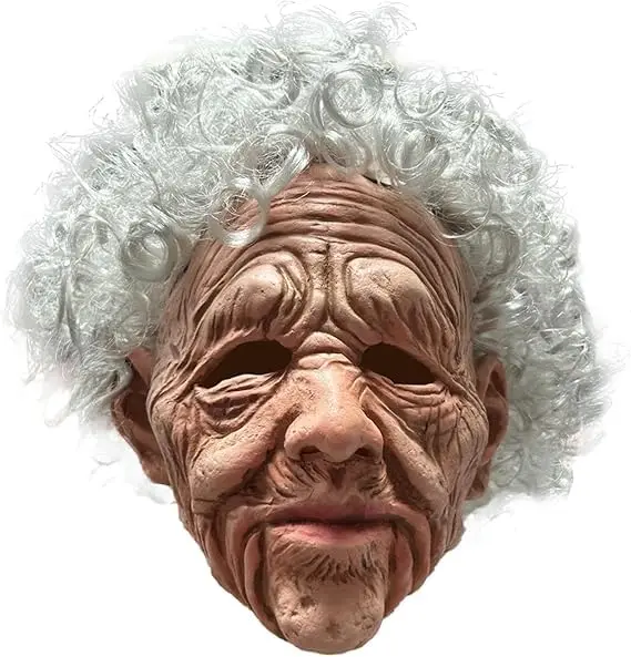 قناع المرأة العجوز واقعي مخيف الجدة سيدة عجوز مخيفة مع شعر مستعار متجعد زي الهالوين التنكري الدعائم للبالغين