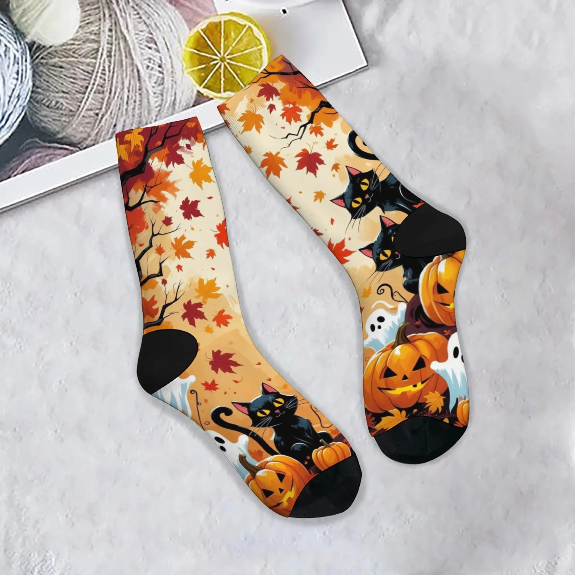 Halloween cartoon print cute socks gift Harajuku style novelty funny happy socks breathable non-slip unisex casual sports socks