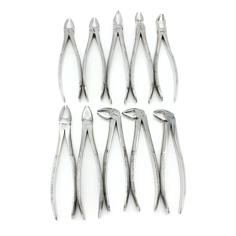 1Set 10pc Stainless Steel Dental Extraction Forceps Pliers kit Dental Surgical Tooth Extraction Forcep Kit for Adults Tools