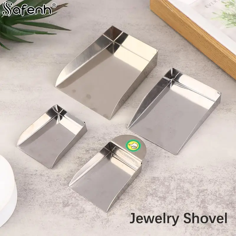 Jewelry Shovel Jewelry Scoop for Pearls Gemstones Diamond Beads Scoop Steel Otolith Shovel Tools with Plate Handle Jewelry Tools