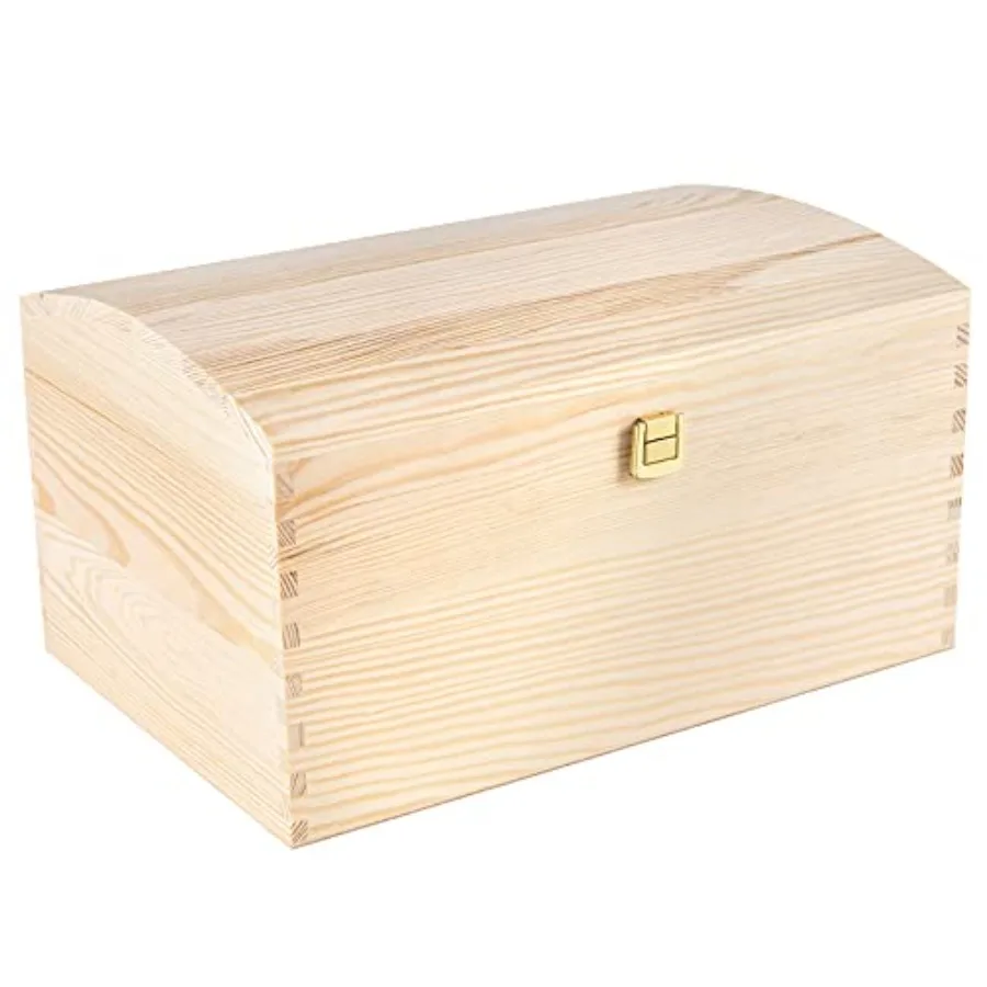 

Large Wooden Storage Bo Unpated with Hged Lid Keepsake Treasure Chest Trunk Perfect Memory Bo for Toys Tools Arts and Crafts or