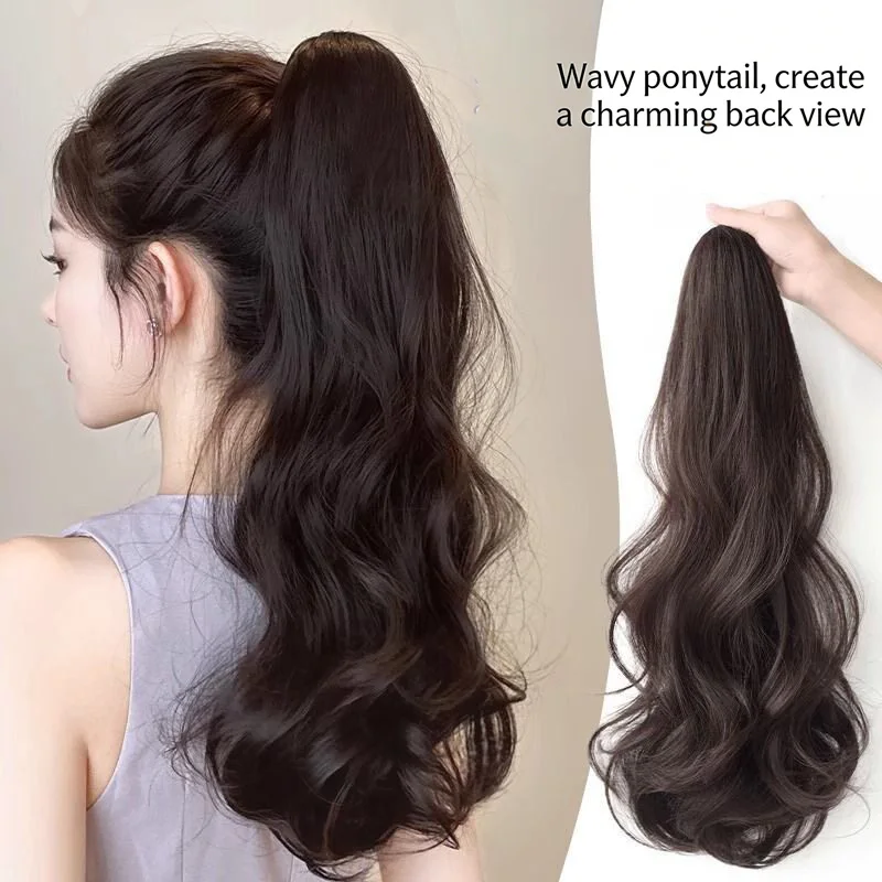 

20 Inch Heat-Resistant Synthetic Fiber Wig with Pear Flower Claw Clip Long Hair Ponytail Women's Daily Wear Wig