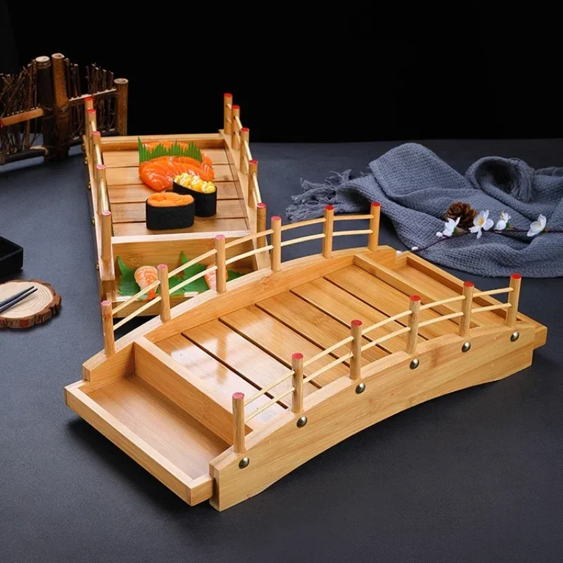Japanese Sushi Bamboo Boat Creative Arch Bridge Sashimi Platter Restaurant-Grade Dry Ice Serving Dish High-End Decor Tableware
