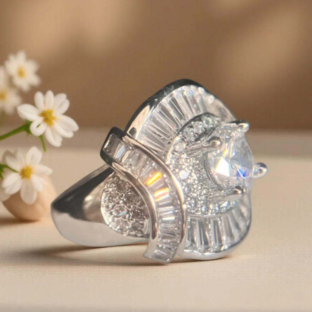 1Pc Creative Personality Shiny Wide Face Flower Cube Zirconia Ring Men's Women's Ring Birthday Gift Valentine's Day Gift Father's Day Mother's Day Gift Daily Ring Good and Cheap Gift for The Girl