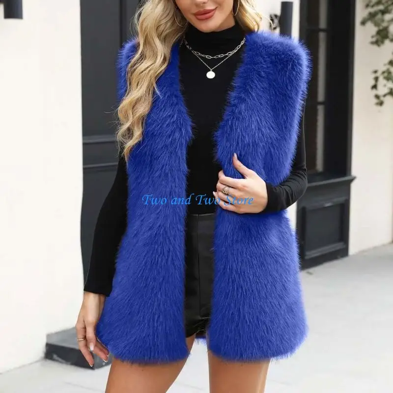 HX6F Gift Faux Furs Sleeveless Coat for Her Warm and Comfortable Winter Occasion