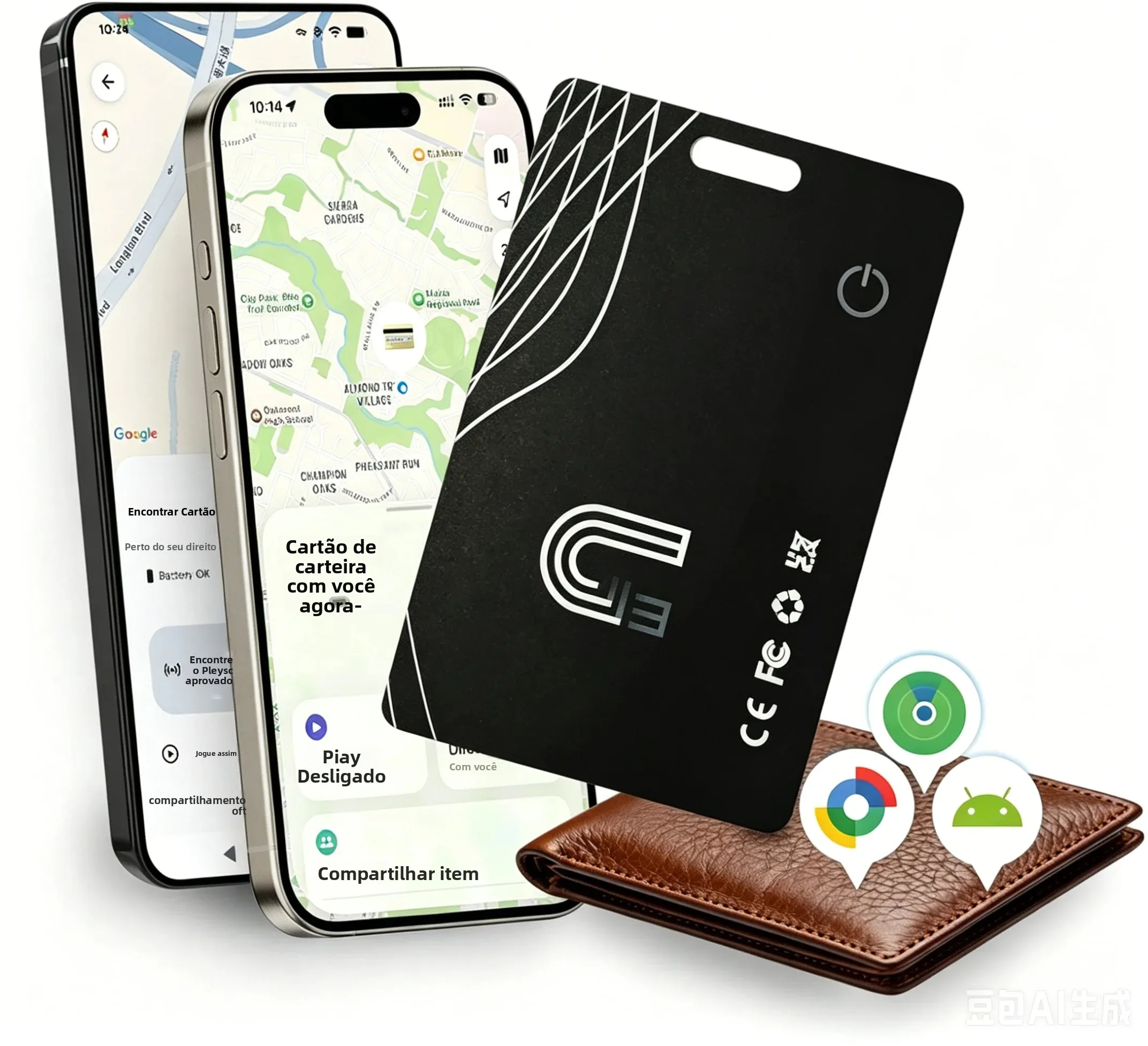 Cartão Rastreador de Carteira (iOS e Android) Cartão Rastreador Bluetooth, Cartão Inteligente Recarregável de 0,07 pol. Compatível com Apple Find My