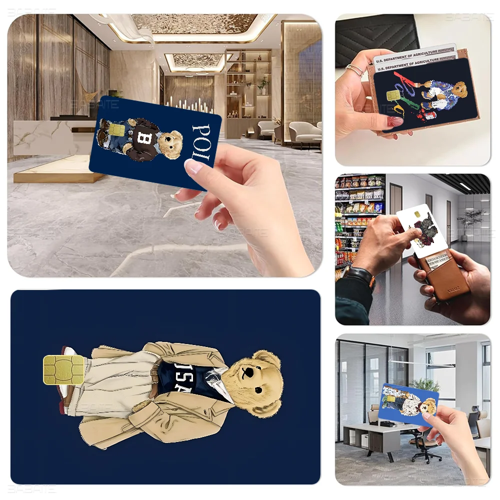 P-Poloes Cute Catoon Bear Fashion Luxury Anmie Sticker Film Skin Cover For Credit Card Debit Bank Card Front