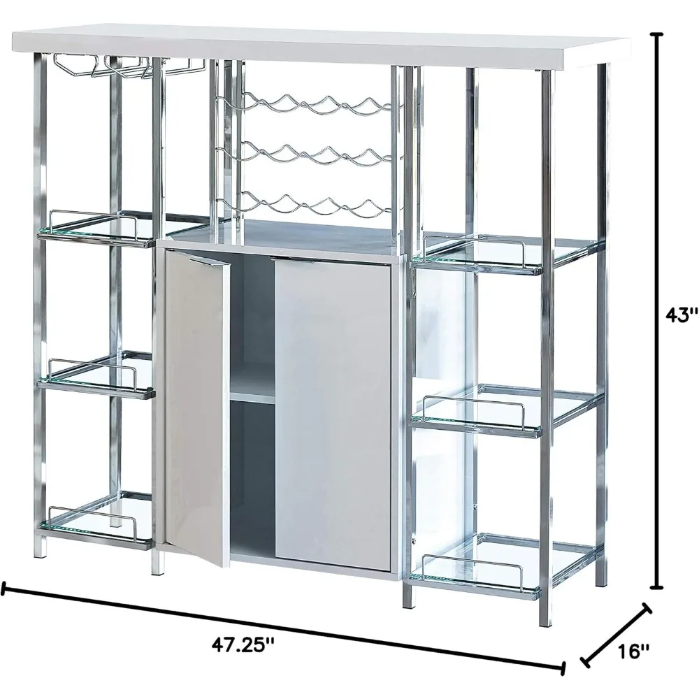 Furnishings Gallimore 2-Door Bar Cabinet with Glass Shelf High Glossy White and Chrome