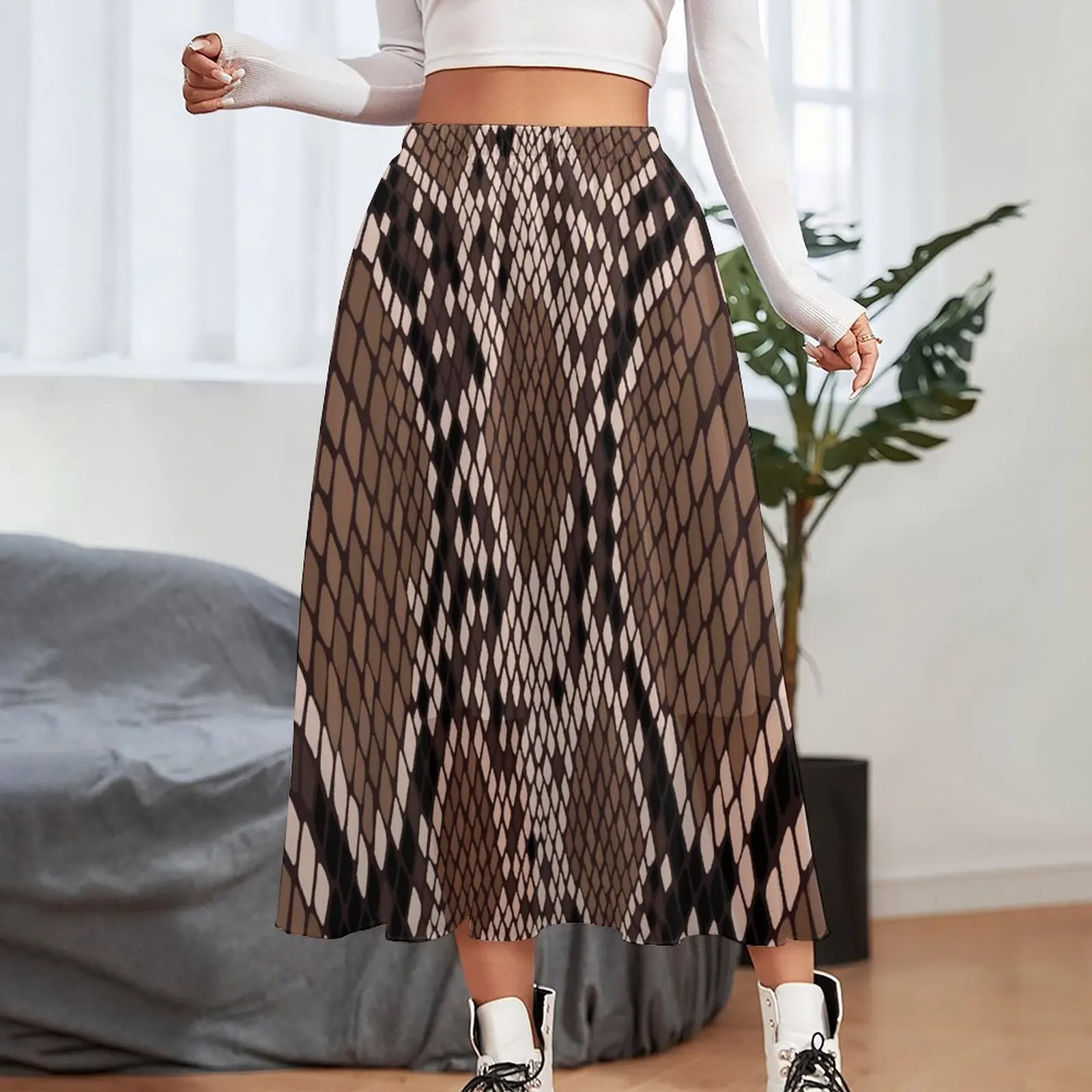 Textured Snakeskin Skirt Abstract Animal Retro Boho Skirts Summer Street Fashion High Waist Chiffon Oversized Casual Skirt