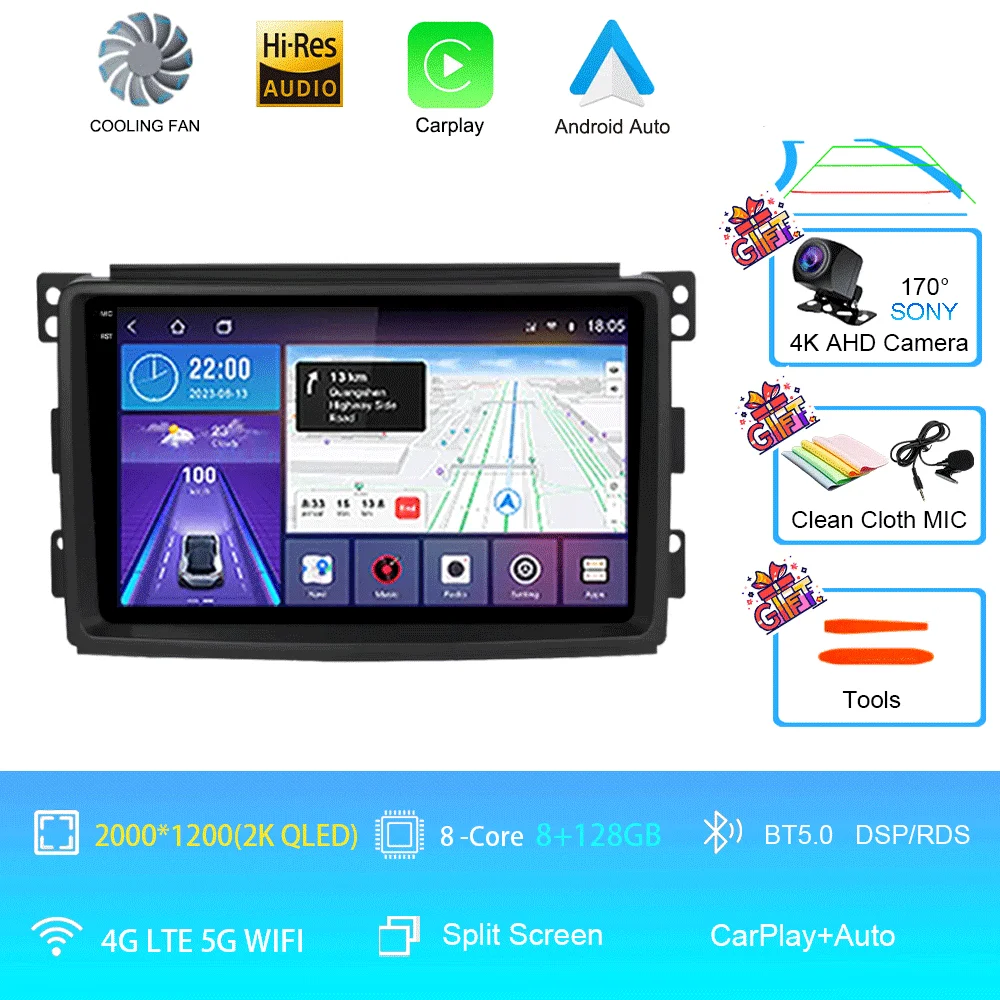 Android 15 Voor Mercedes Benz Smart Fortwo 451 2006 2007 2008 2009 Autoradio GPS Carplay Multimedia Speler Navigatie Stereo auto