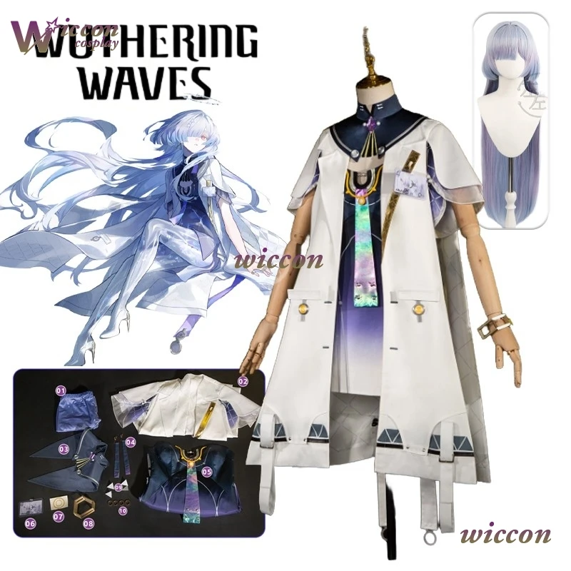 

Kosplay Game Wuwa Wuthering Waves Monin Cosplay Costume Monin Wig Halloween Costume Role Playing S-XL Female Role Women Dress